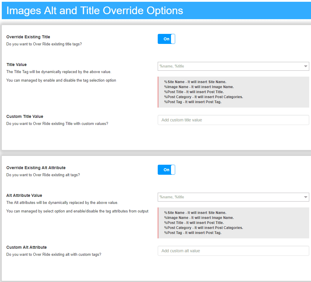 Images Alt and Title Override Options