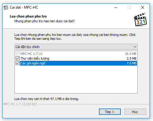 Tùy chọn cài đặt phần mềm MPC-HC