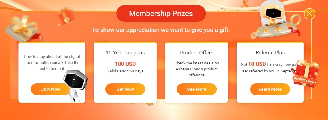 Alibaba cloud tặng 100$