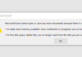 Sửa lỗi Excel cannot open or save any more documents because there is not enough available