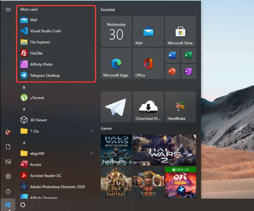 Cách ẩn các ứng dụng sử dụng thường xuyên khỏi menu Start trên Windows 10