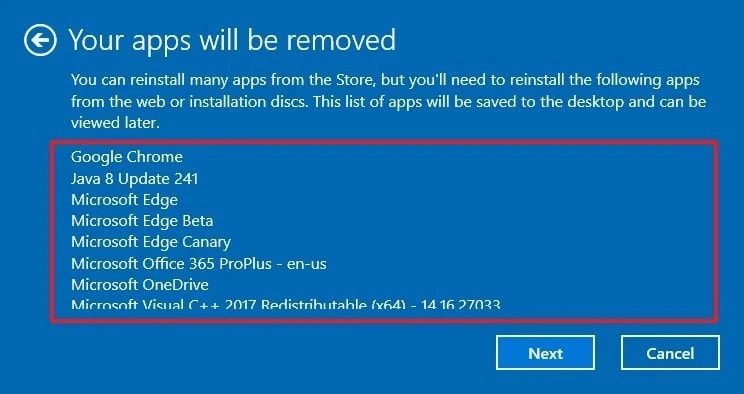 fresh start windows 10 apps delete