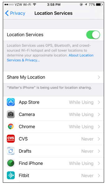 Location Services Iphone Choose