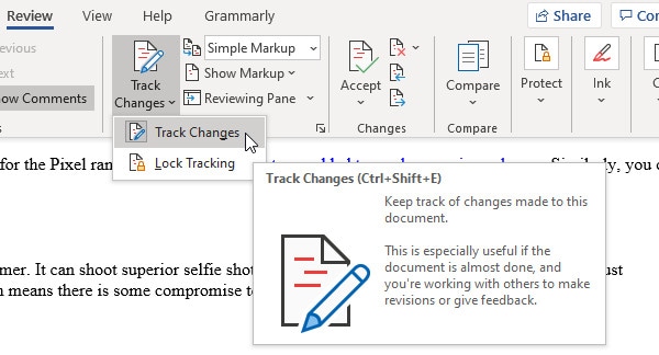 enable track changes in microsoft word 1