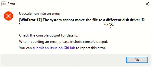 the system cannot move the file to a different disk