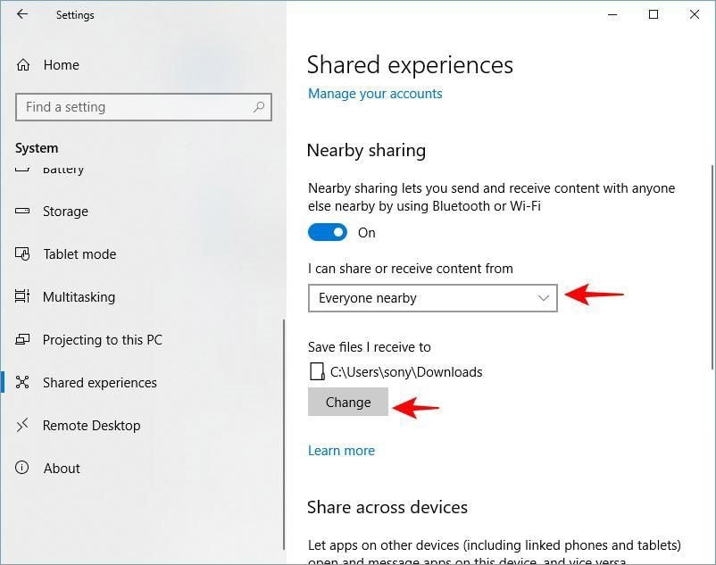 chia se file win10 nearby sharing 2