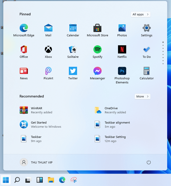 Chuyển nút Start menu sang trái trên Windows 11