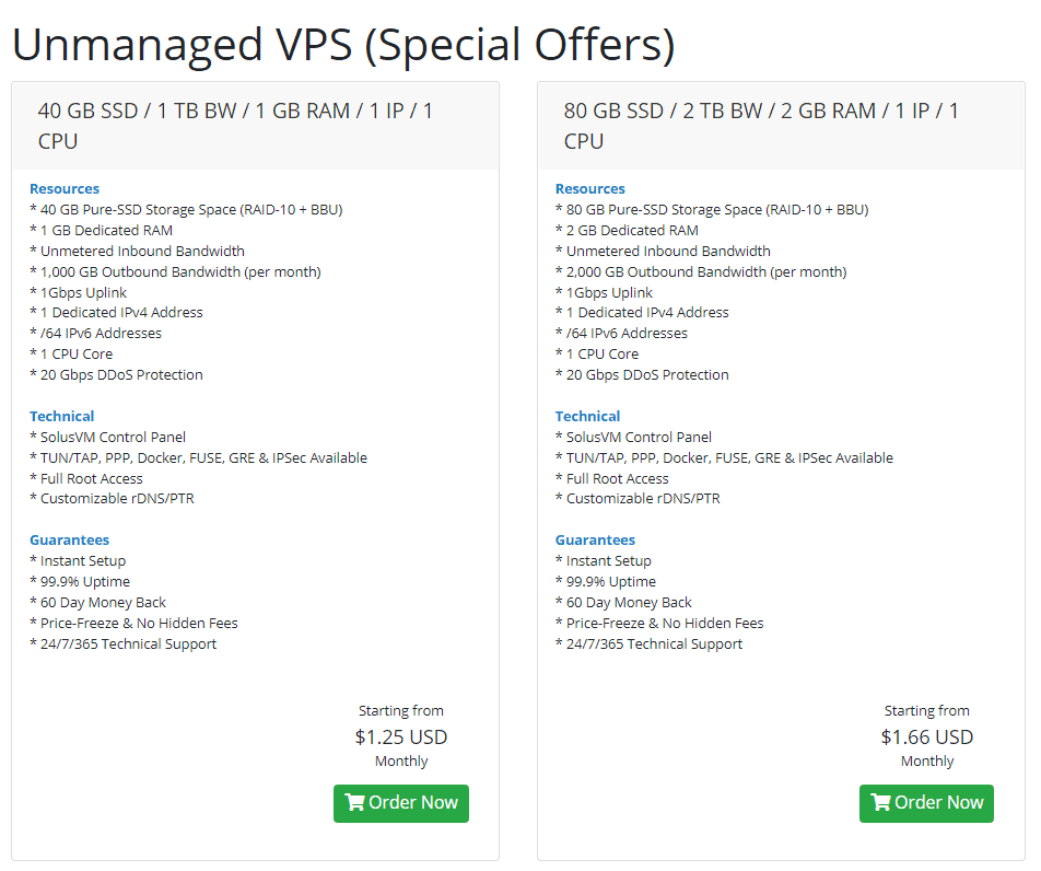 unmanaged vps (special offers)